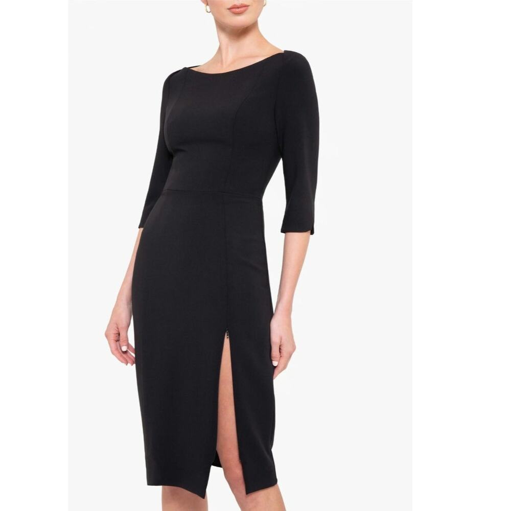 Black Halo Black Sheath Midi Dress with Slit